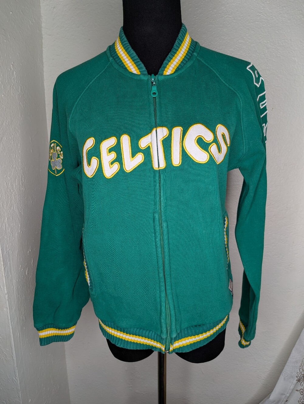Hardwood Classic Boston Celtics GIII Cotton Zip Up Embroidered Track Jacket Sz S